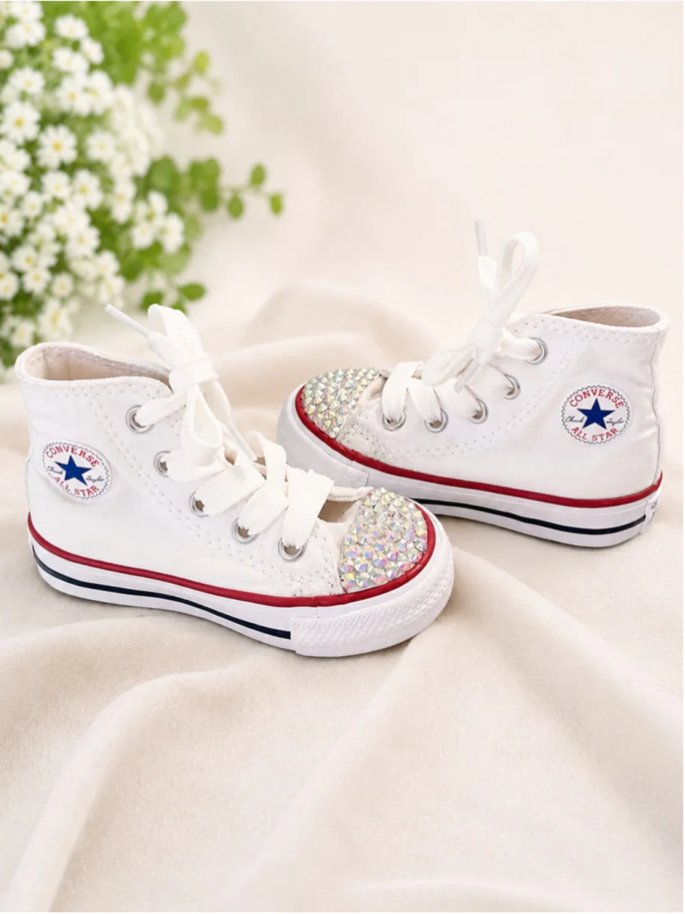 Kids Custom Bedazzled Converse Chuck Taylor All Star High-Top Sneakers – Size 5